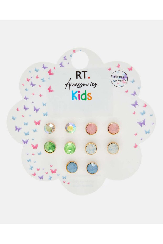 Girls Assorted Embellished Studs Set (5 Pairs)