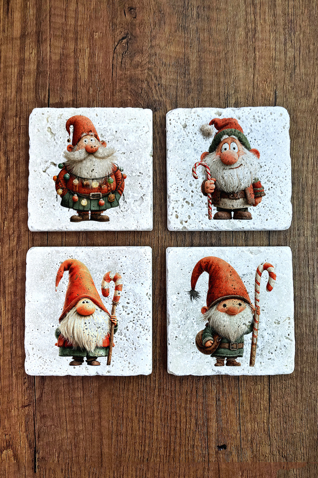 Natural Stone Coaster - Christmast Clipart Printed 10X10Cm New Year Stone Coasters 502