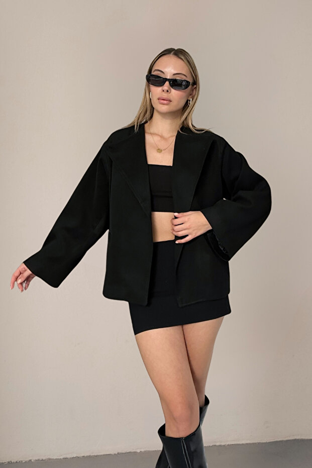 SİYAH PREMIUM OVERSIZE KAŞE CEKET - 4