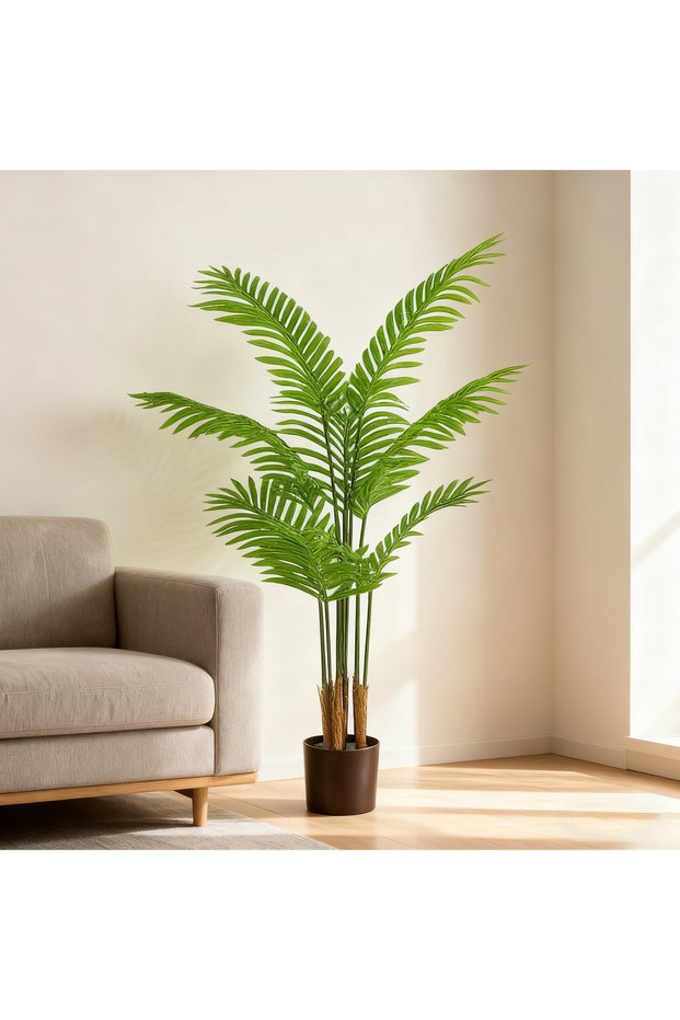 140cm Artificial Chrysalidocarpus Palm Lifelike Faux Tropical Plant, No-Watering for Home Interiors