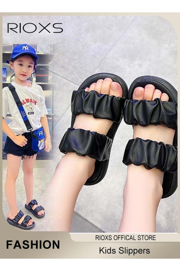 Kids Girls Slippers, Princess Comfy Beach Slippers, Cloud Padded Sandal with Rushed Thick Straps Ove