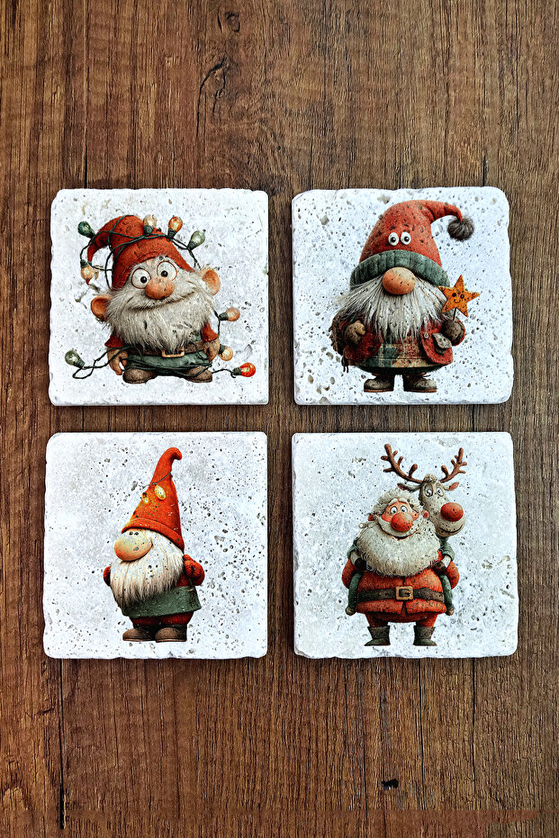 Natural Stone Coasters - Christmast Clipart Printed 10X10Cm New Year Stone Coasters 500
