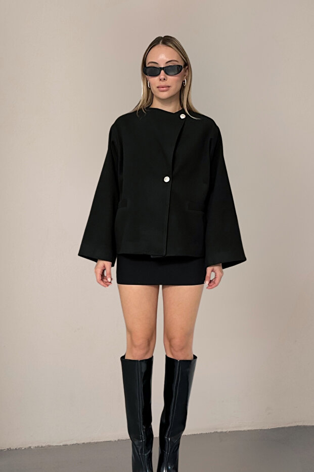 SİYAH PREMIUM OVERSIZE KAŞE CEKET - 2