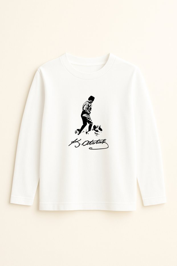 Mustafa Kemal Ataturk Printed Long Sleeve Unisex Kids T-Shirt - Ceremony, Holiday, Show