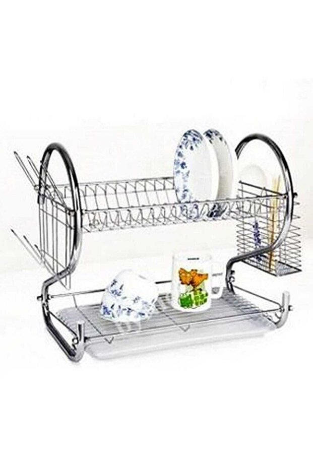 2 Layer Dish Drying Rack Cup Plate Drainer Strainer Stainless Steel Kitchen Rack S-Shape
