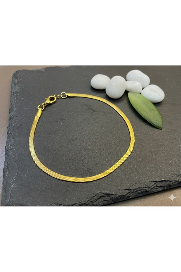 Thin Elegant Italian Chain Detailed Gold Color Bracelet