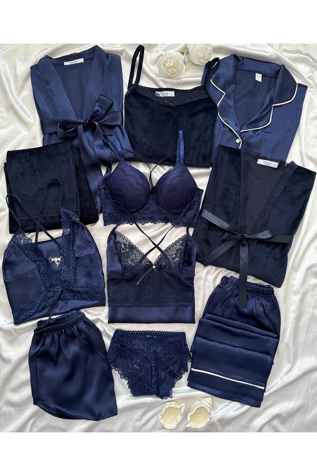 Batismus Mega 11-Piece Large Velvet Pajama/Nightgown/Robe Lingerie Luxury Bride Dowry Set (Boxed)
