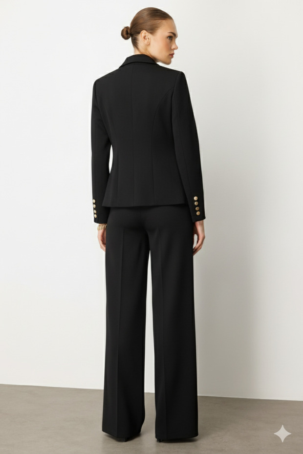 Şal Detaylı Örme Kruvaze Ceket SİYAH - 4