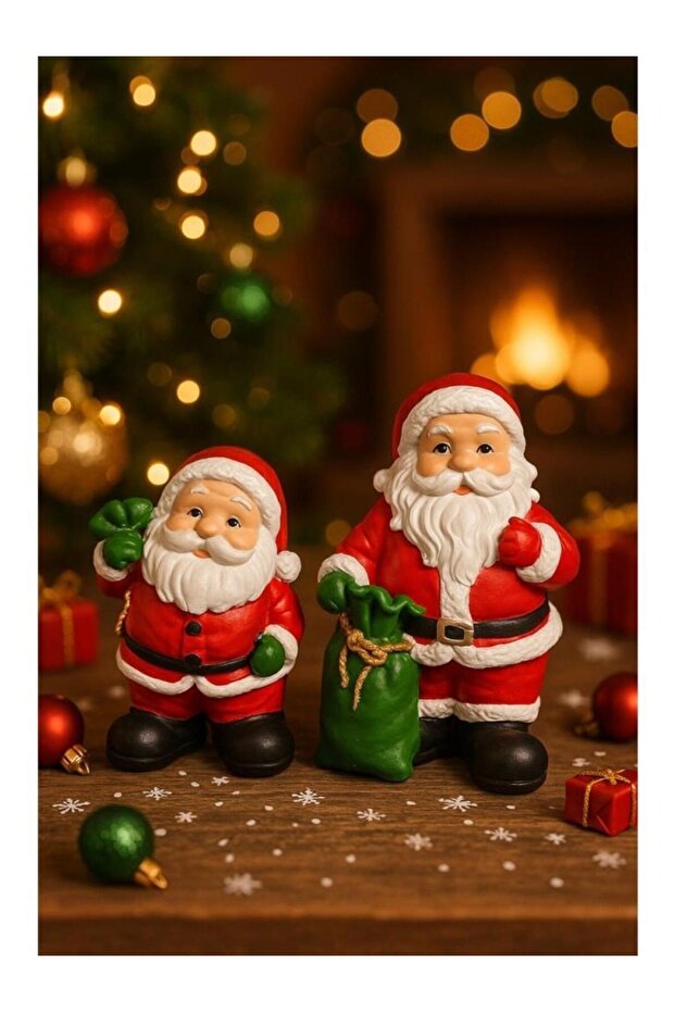 Decorative Double Santa Claus Figurine Christmas Decoration Figure Gift New Year Ornament