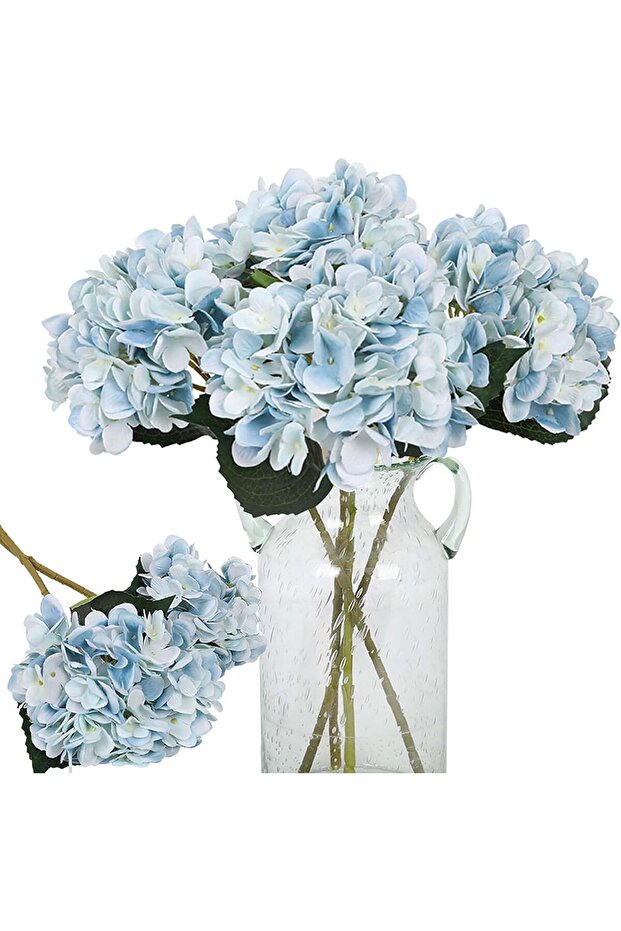 6 Pcs Blue Silk Hydrangea Artificial Flowers Bouquet for Home & Wedding