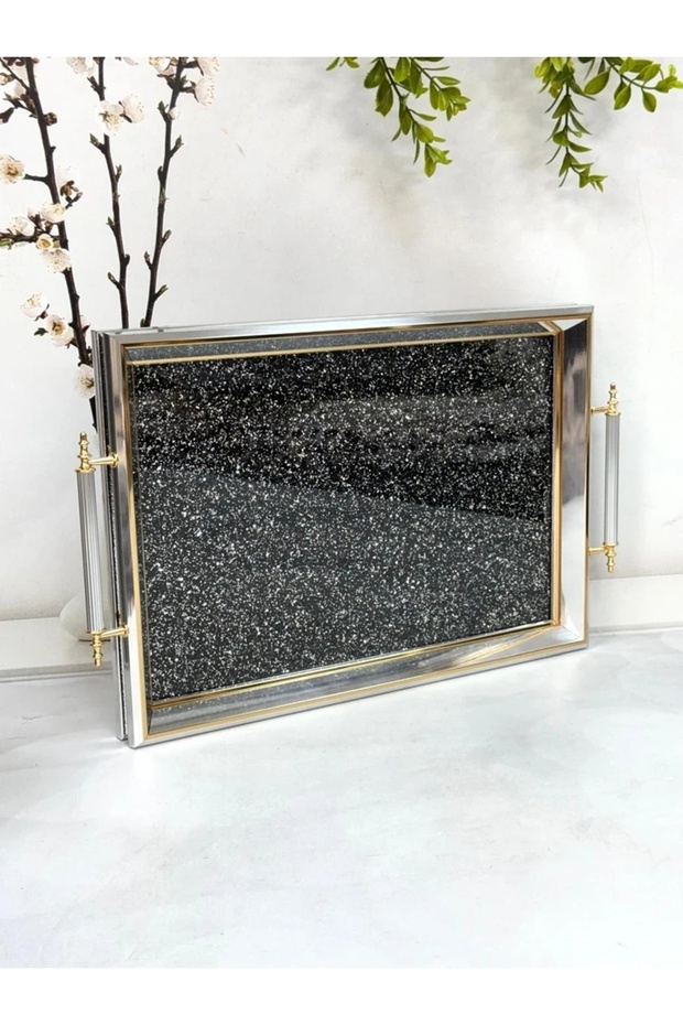 Glitter Glass Tray-Silver Frame 45/32 cm Tkebt Single Color