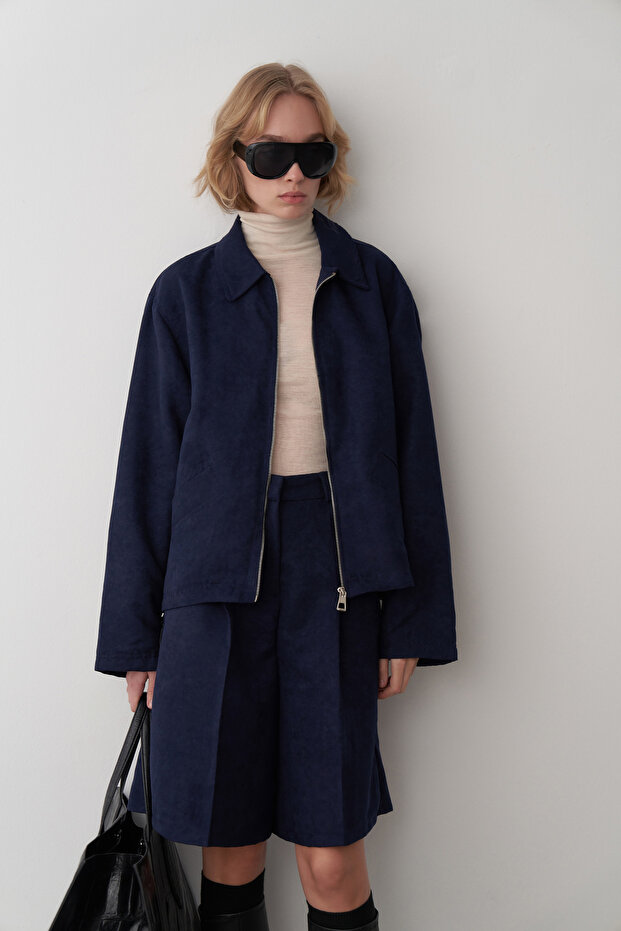 Lacivert Süet Oversize Ceket - 8