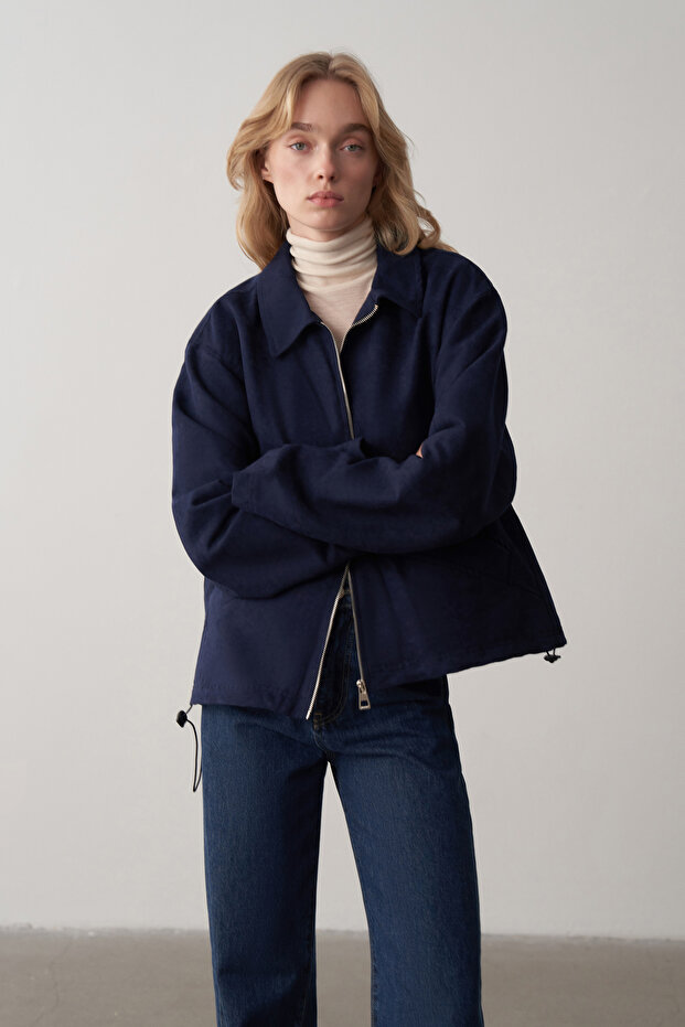 Lacivert Süet Oversize Ceket - 3