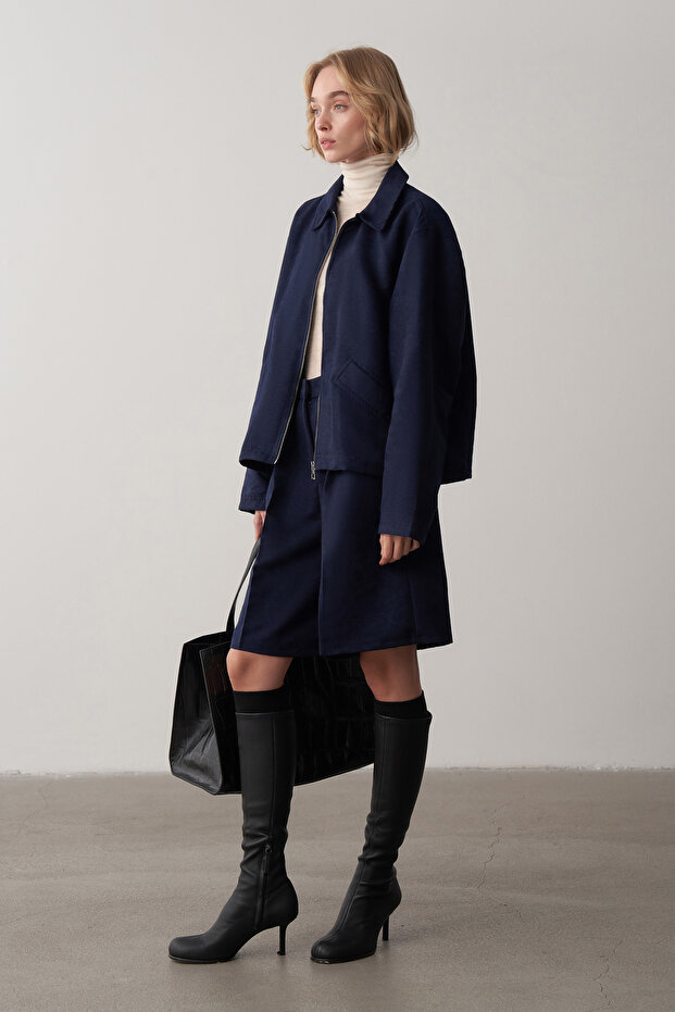 Lacivert Süet Oversize Ceket - 6