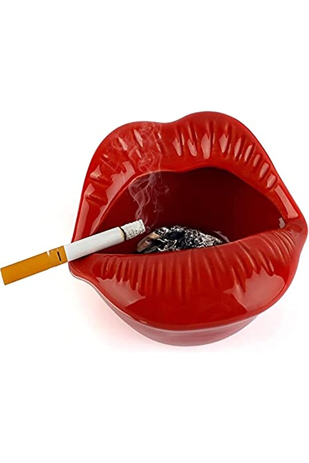 Creative Ceramic Lip Ashtray - Red