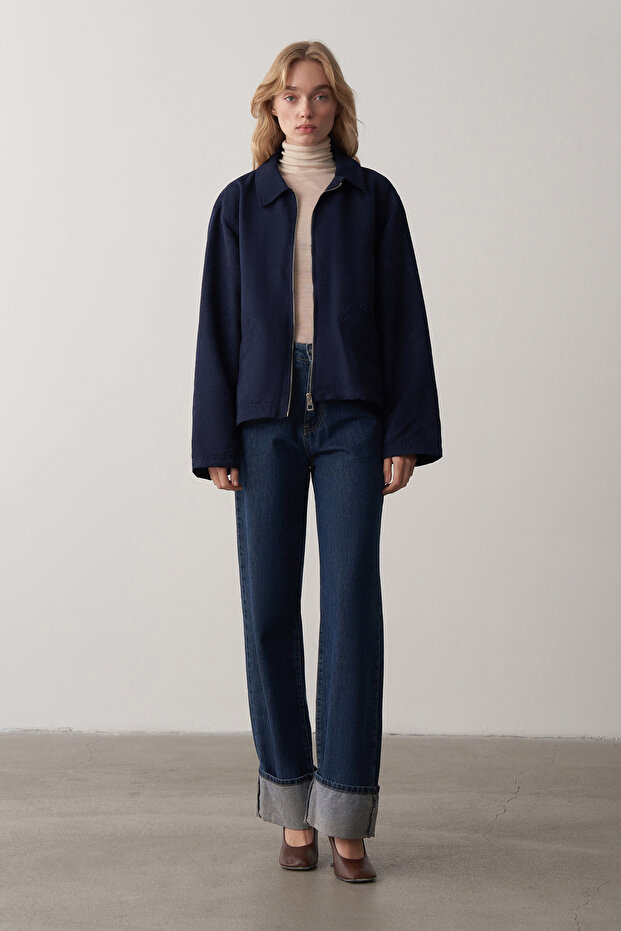 Lacivert Süet Oversize Ceket - 4