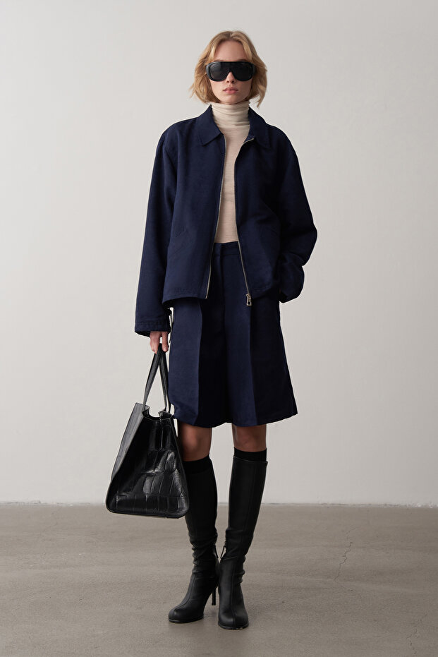 Lacivert Süet Oversize Ceket - 5