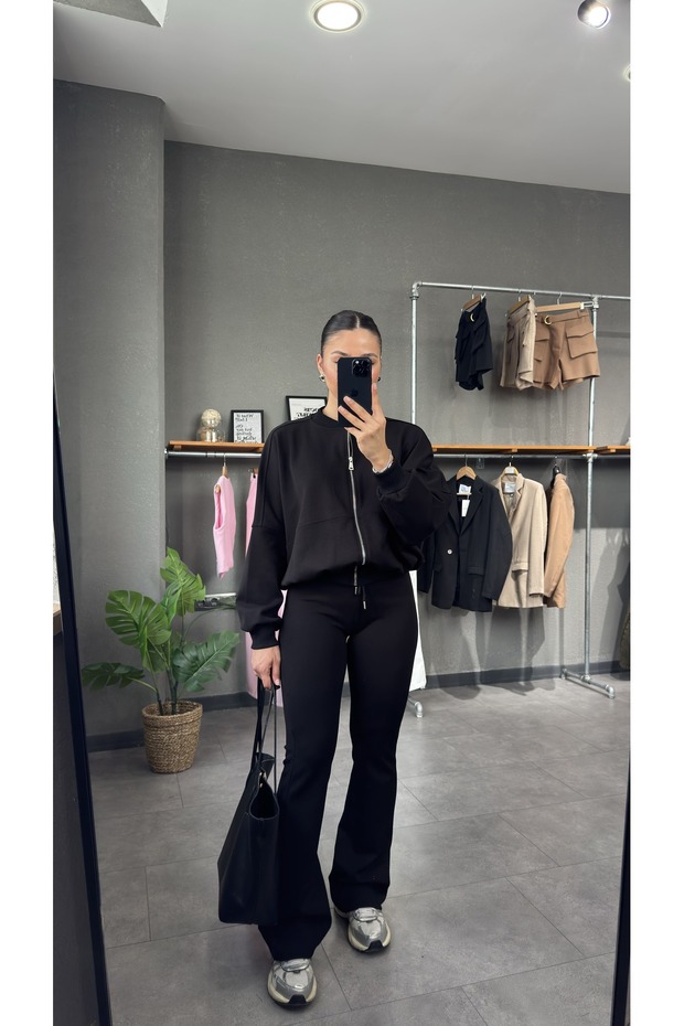 Flared Pants Bomber Jacket Set - 1