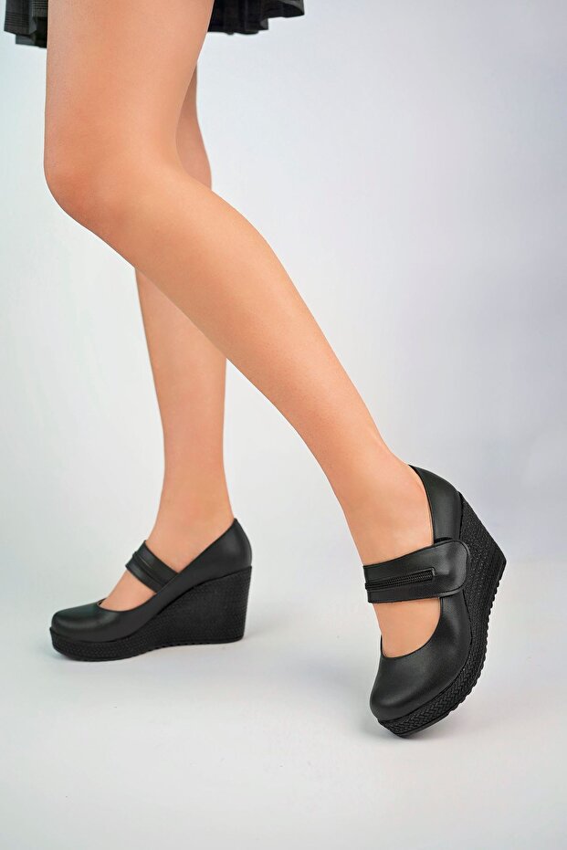 Wedge Sole Zipper Detailed Velcro Women's Shoes