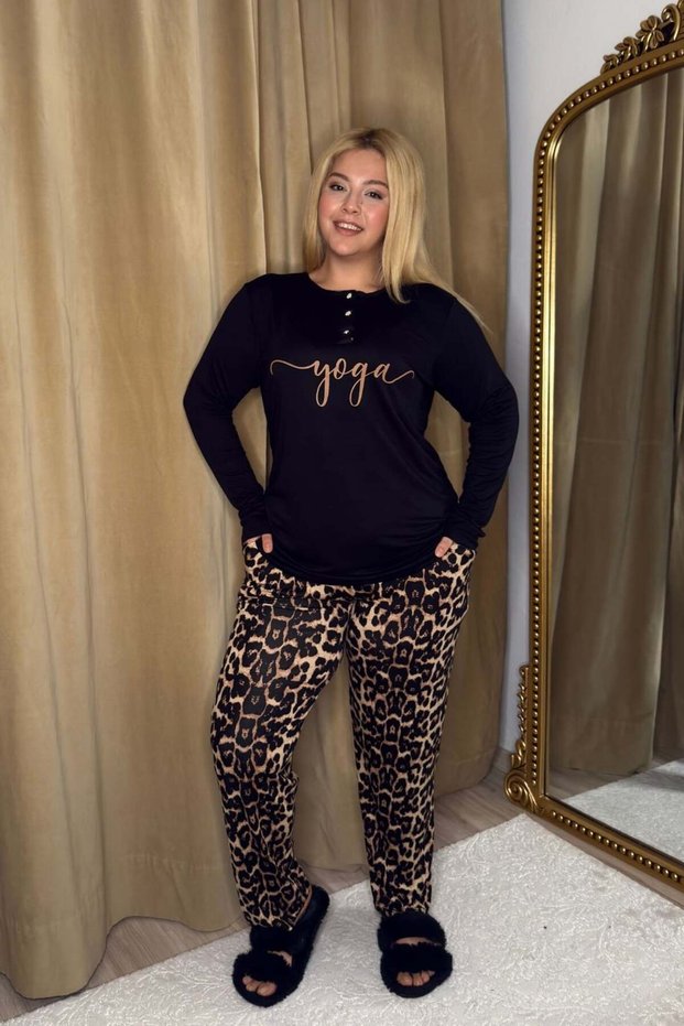 Women's Large Size Long Sleeve Pajamas Set
