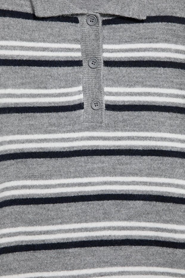 Polo yaka çizgili süveter - 7
