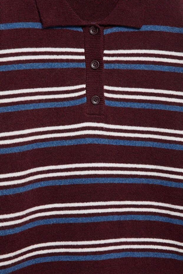 Polo yaka çizgili süveter - 7