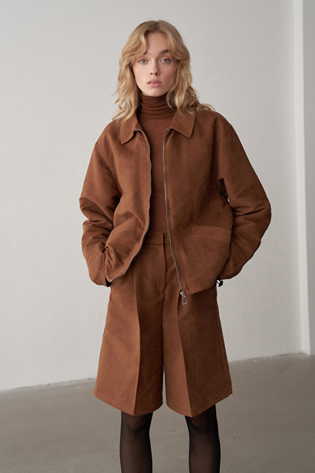 Taba Süet Oversize Ceket - 5