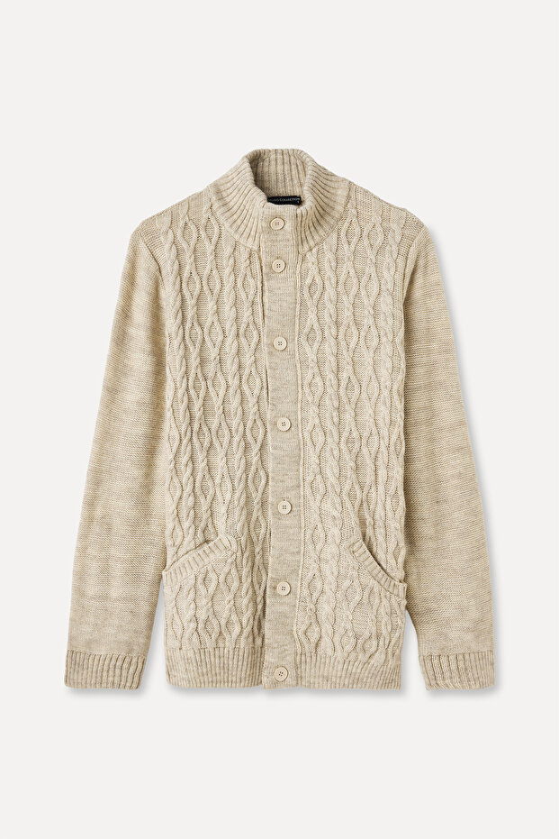 Braided Stand-Up Collar Cardigan