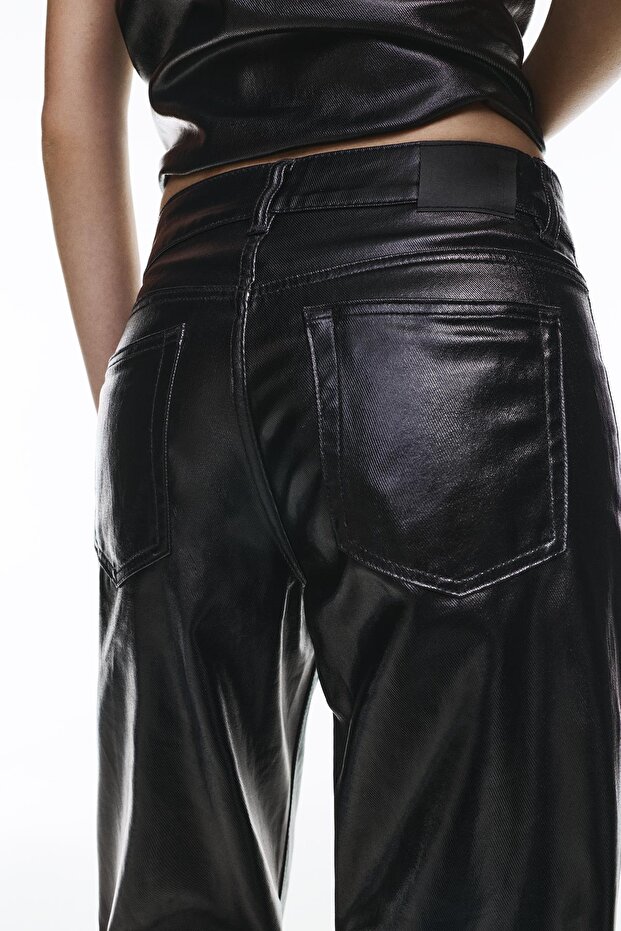 Suni deri düz paça pantolon - 4