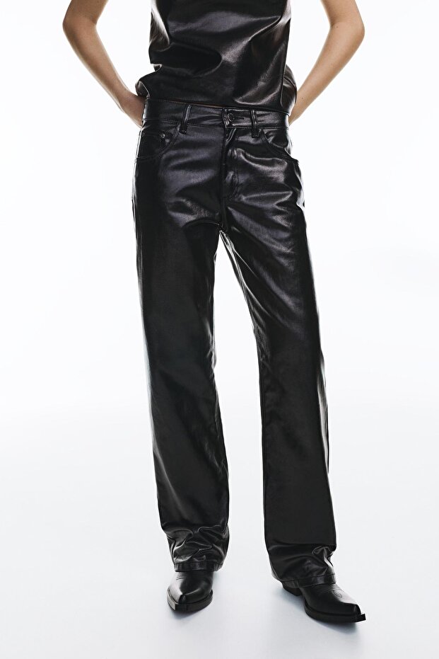 Suni deri düz paça pantolon - 3