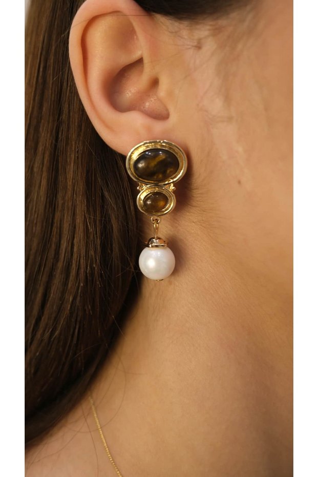 Gold Plate Oval Pearl Vintage Earrings