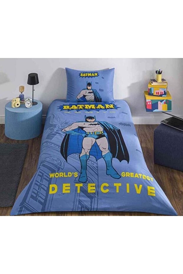 Licensed Single Children's Duvet Cover Set with Fitted Sheet - Batman Detective Blue