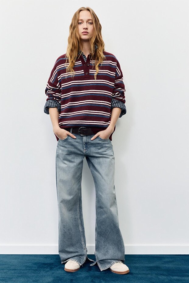 Polo yaka çizgili süveter - 3