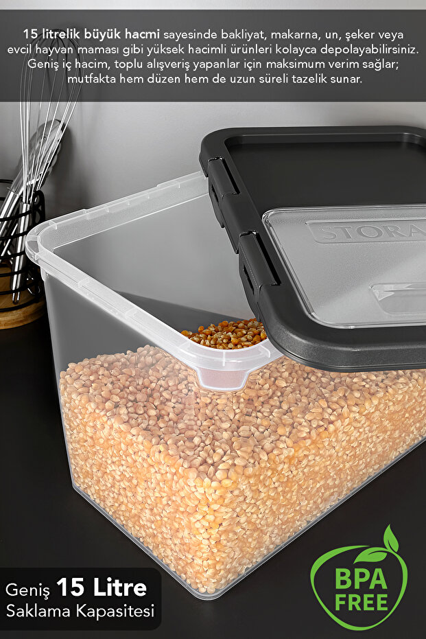 15 Lt Sliding Lid Grain Storage Container - Sliding Locking Lid Sugar Flour Container Food Storage Container Gray - 3