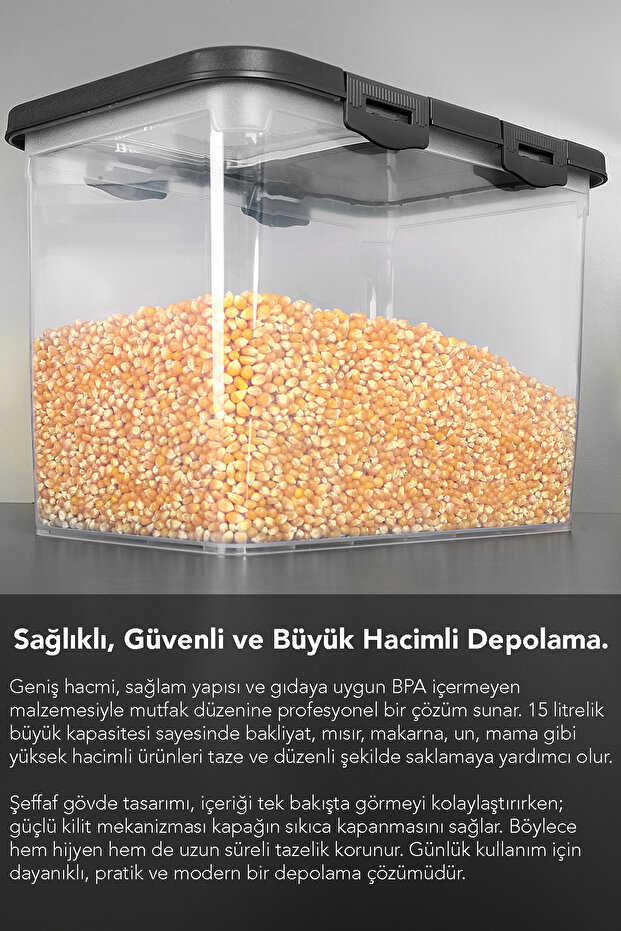 15 Lt Sliding Lid Grain Storage Container - Sliding Locking Lid Sugar Flour Container Food Storage Container Gray - 5