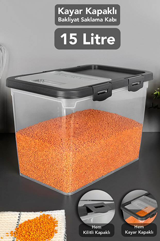 15 Lt Sliding Lid Grain Storage Container - Sliding Locking Lid Sugar Flour Container Food Storage Container Gray - 1