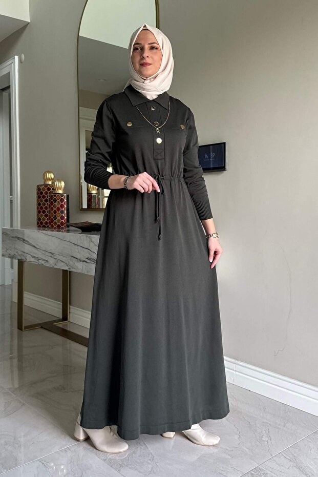 Hazan Triko Elbise Haki - 6