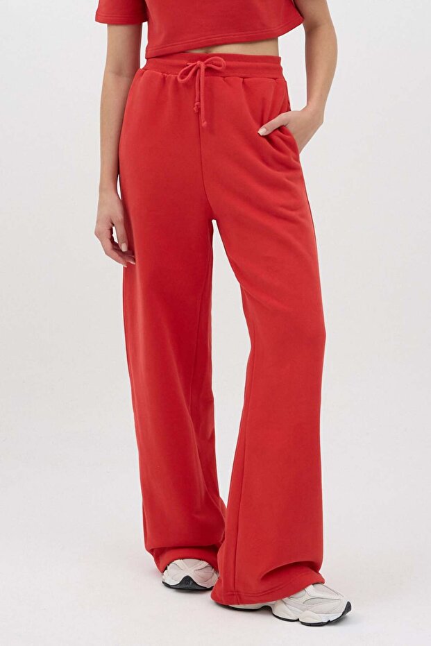 Palazzo Sweatpants with Elastic Waistband and String Detail