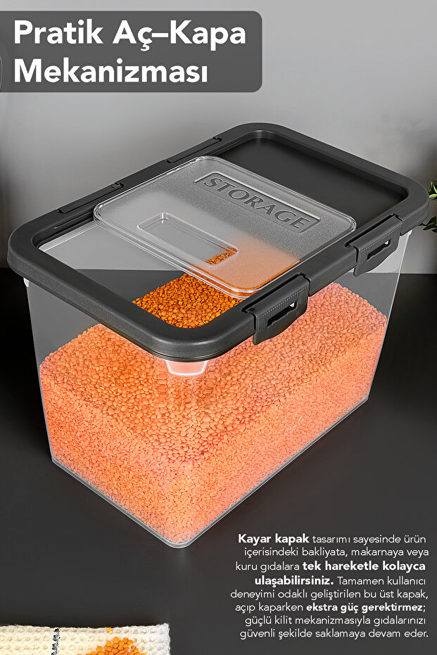 15 Lt Sliding Lid Grain Storage Container - Sliding Locking Lid Sugar Flour Container Food Storage Container Gray - 2