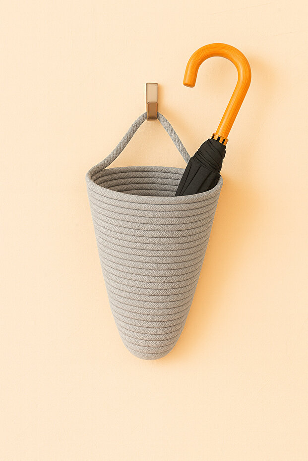 Wallnest Rope Wall Hanging Basket Umbrella Holder Decorative Wall Organizer Basket