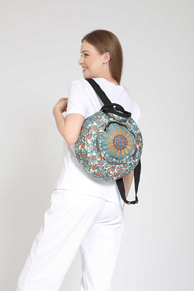 Fargin Ethnic Authentic Bohemian Round Embroidered Backpack Daily Travel Backpack