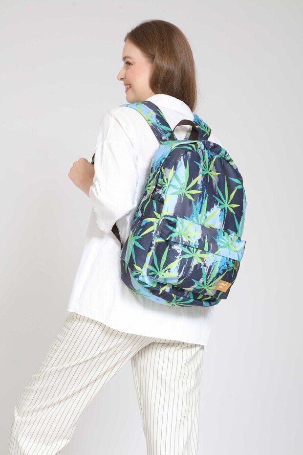 Unisex Tropical Leaf Pattern Waterproof Backpack Daily School Travel Camping Use