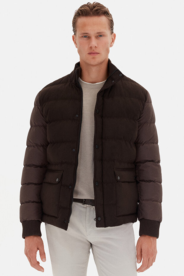 Slim Fit Brown Plain Coat
