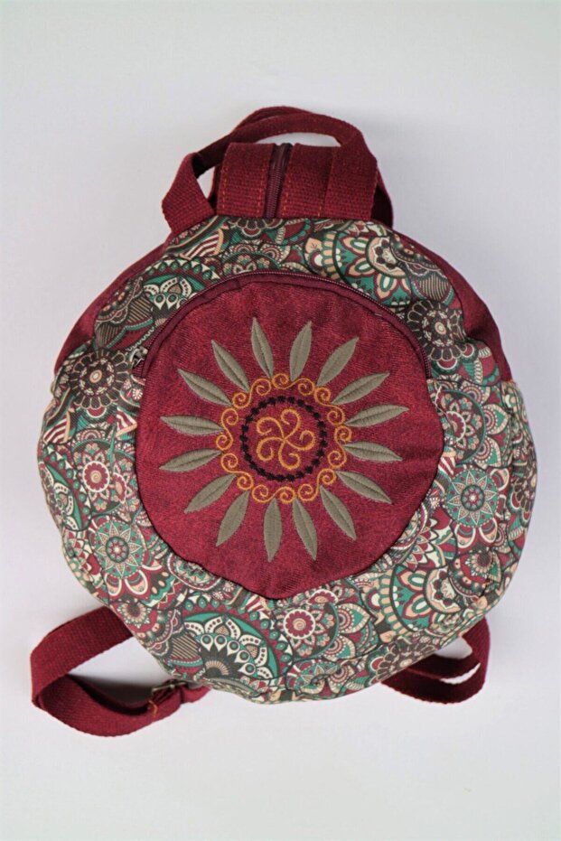 Fargin Ethnic Patterned Round Backpack Embroidered Authentic Bohemian Style