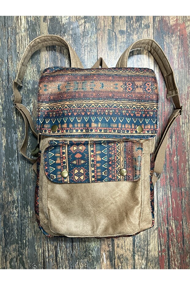 Ethnic Authentic Bohemian Pattern Backpack with Cover Daily Travel Camping Use