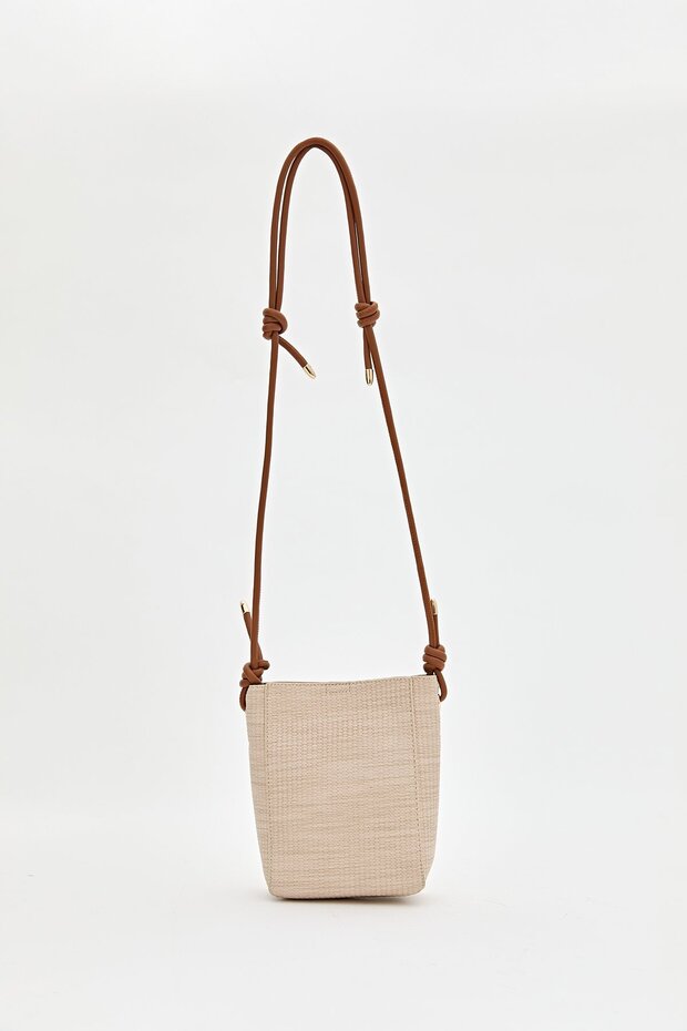 Çapraz Askılı Örgü Mini Çanta Ten - 4