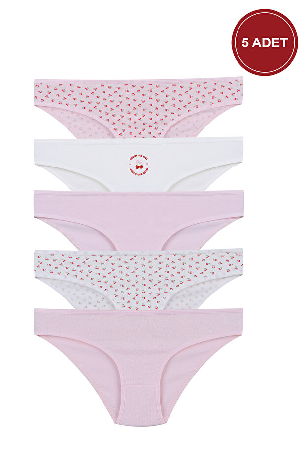 سراويل داخلية نسائية من القطن الليكرا منقوشة مكونة من 5 قطع