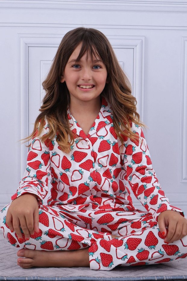 101 Girls' Long Sleeve Shirt Pajama Set-Red