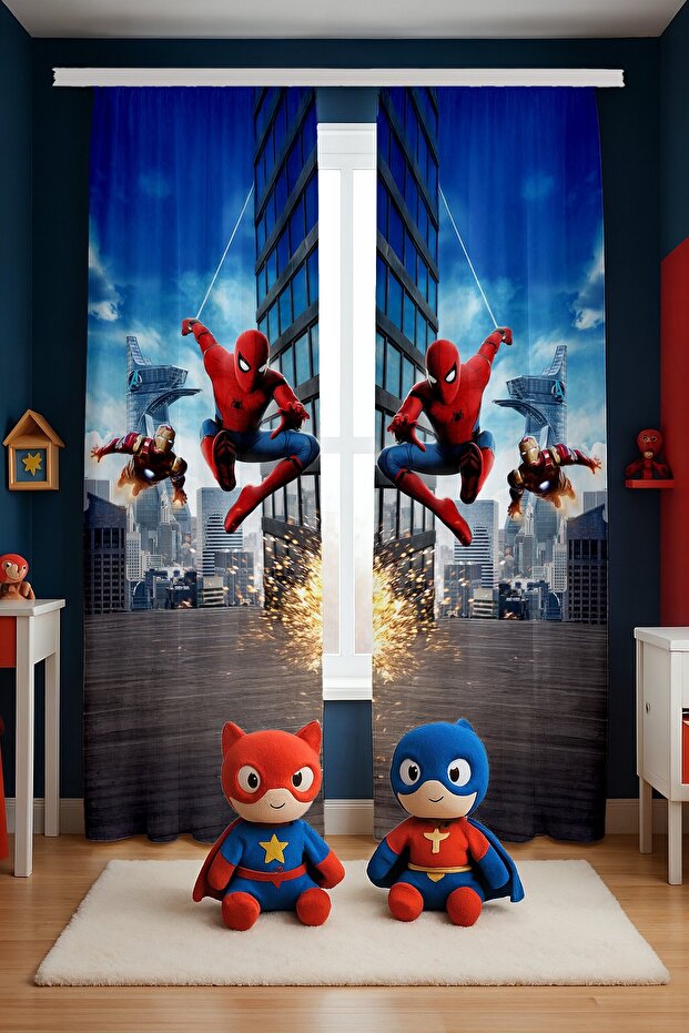 Iron Man and Spider Patterned Children's Baby Room Background Curtain (Single Wing Pricing)