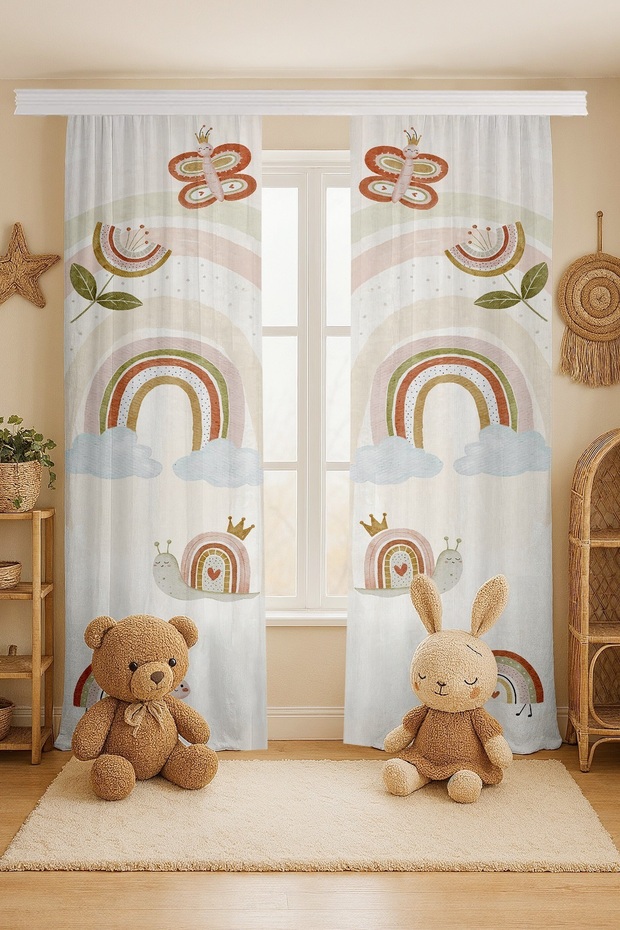 Rainbow and Cute Animals Patterned Children's Baby Room Background Curtain (Single Panel Pricing)